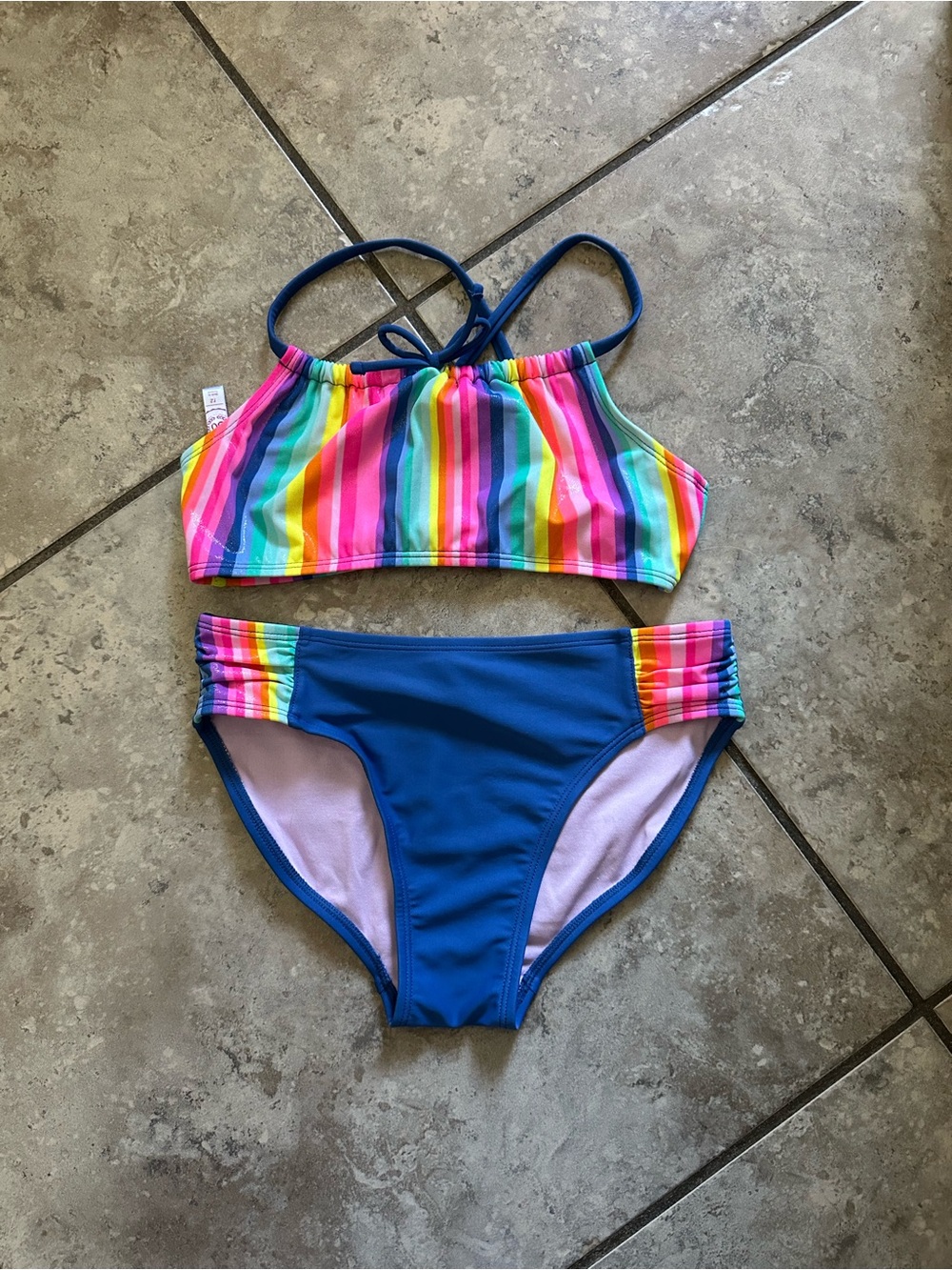 SO Kids Rainbow Stripe & Blue Two-Piece Swim Set